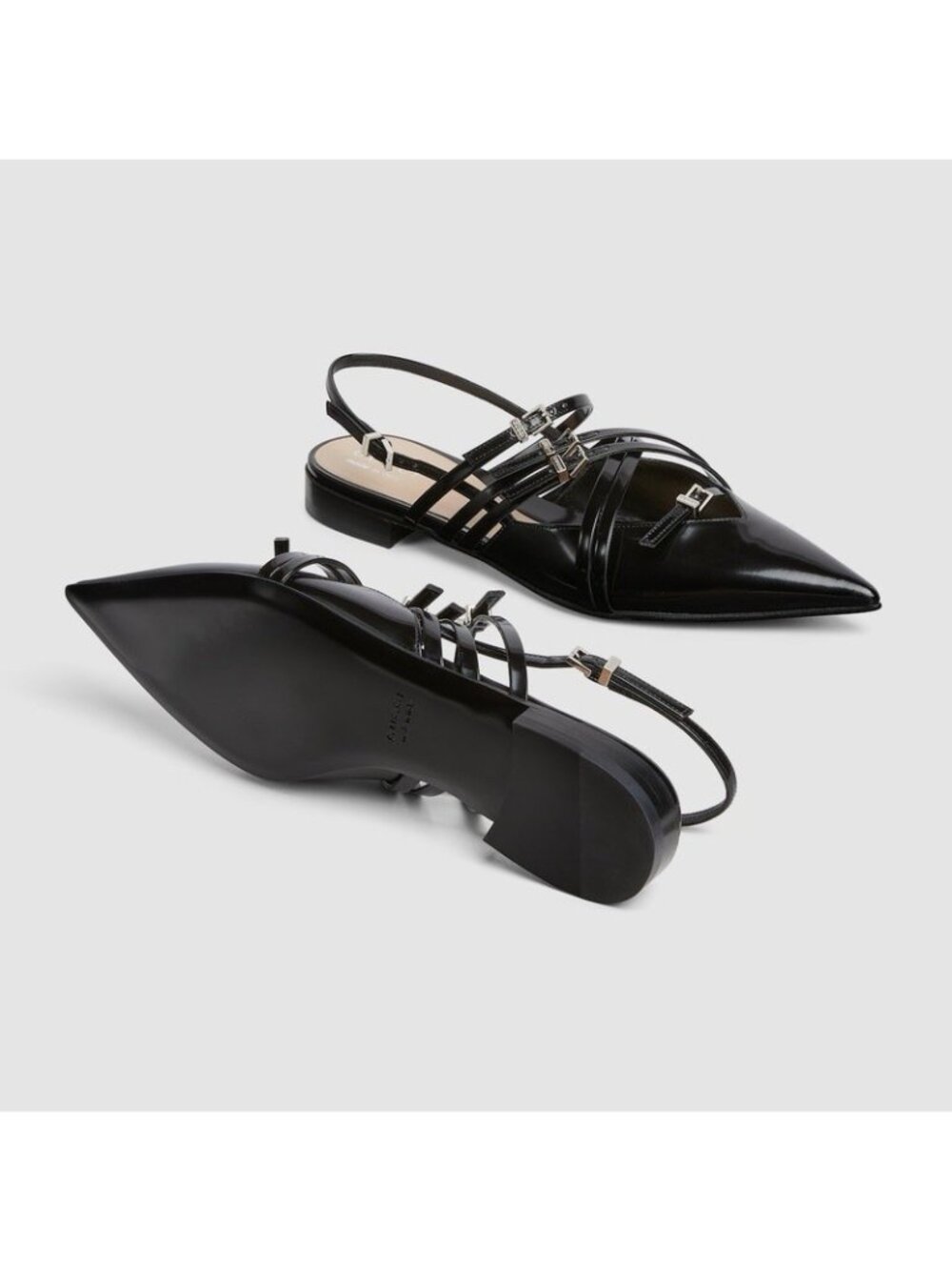 NEW GUCCI Seraphine Buckle Detail Black Pointed Toe Slingback Flats Ballet Sz 37